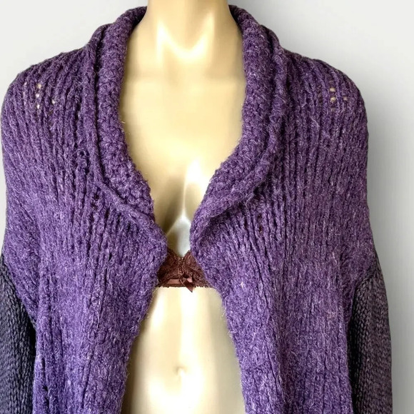 Helen Welsh Vintage Mohair Wool Blend High Side Slit Open Cardigan Size M Purple - Picture 4 of 16